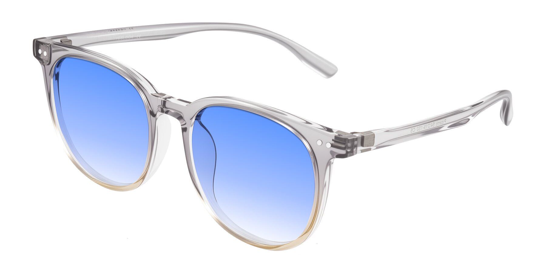 Angle of Pizarro in Crystal Gray/Champagne with Blue Gradient Lenses