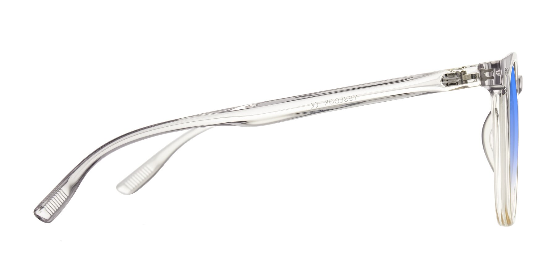 Side of Pizarro in Crystal Gray/Champagne with Blue Gradient Lenses