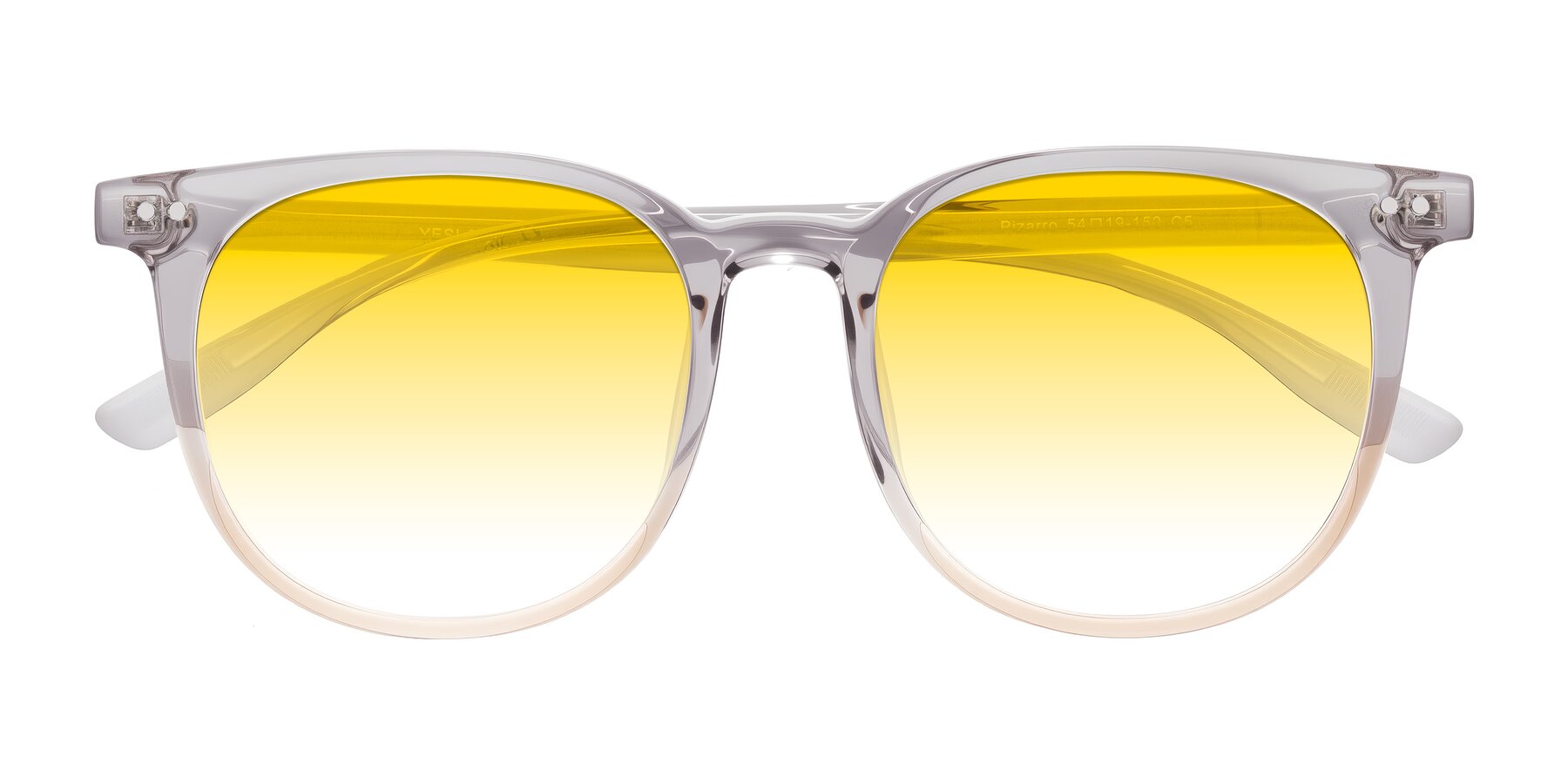 Folded Front of Pizarro in Crystal Gray/Champagne with Yellow Gradient Lenses