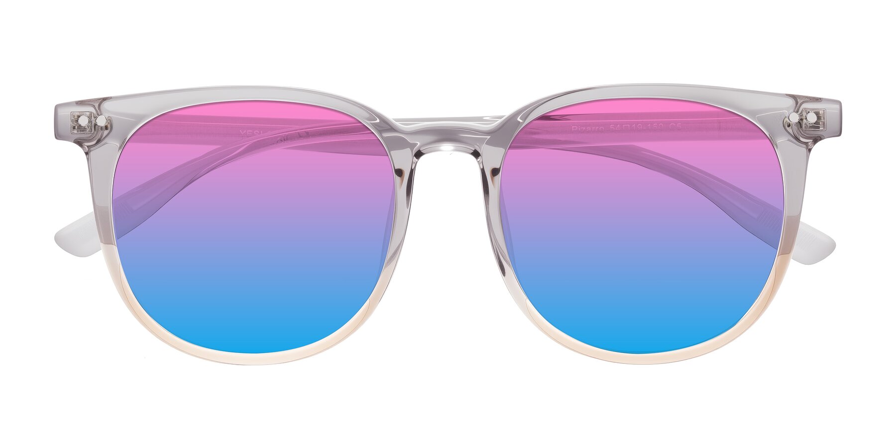 Folded Front of Pizarro in Crystal Gray/Champagne with Pink / Blue Gradient Lenses