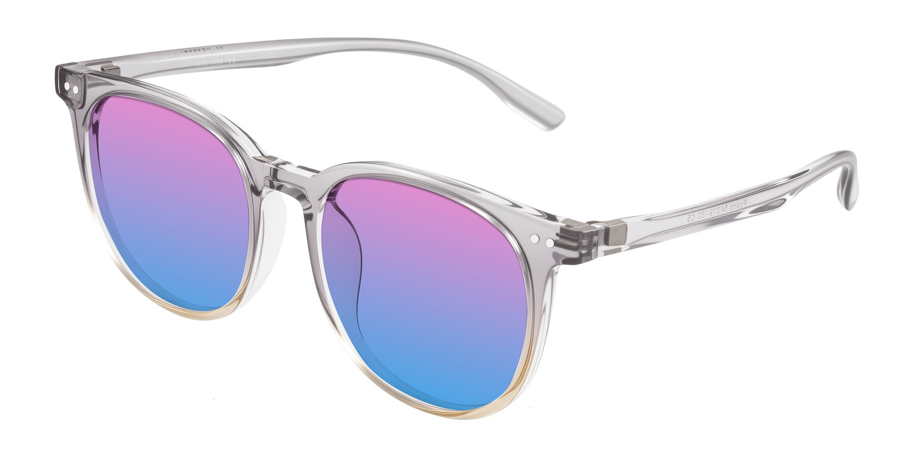 Angle of Pizarro in Crystal Gray/Champagne with Pink / Blue Gradient Lenses