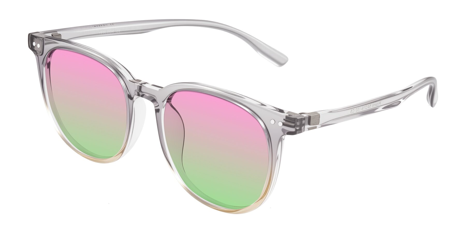 Angle of Pizarro in Crystal Gray/Champagne with Pink / Green Gradient Lenses