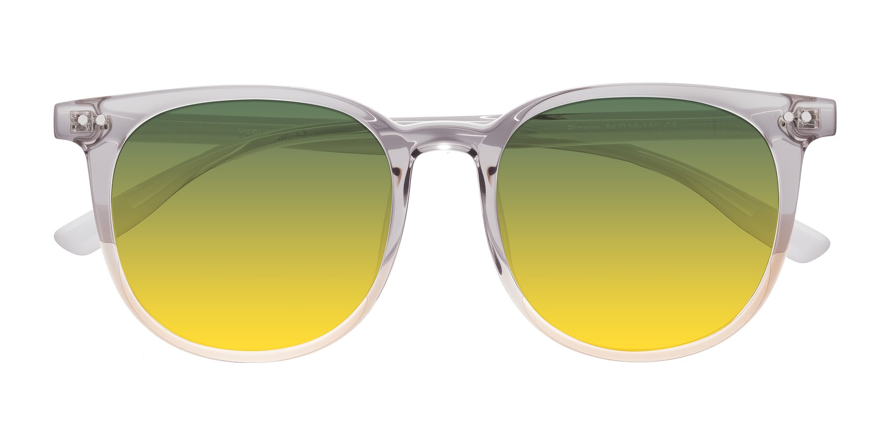 Folded Front of Pizarro in Crystal Gray/Champagne with Green / Yellow Gradient Lenses