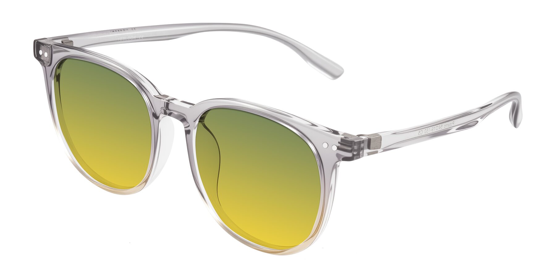 Angle of Pizarro in Crystal Gray/Champagne with Green / Yellow Gradient Lenses