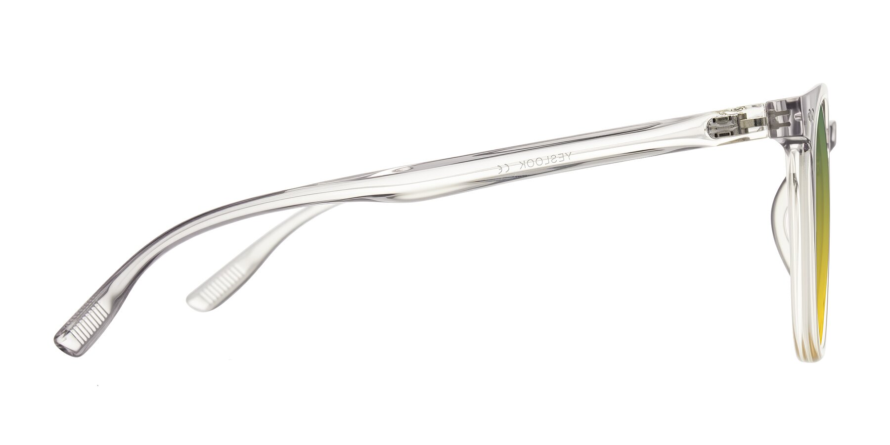 Side of Pizarro in Crystal Gray/Champagne with Green / Yellow Gradient Lenses