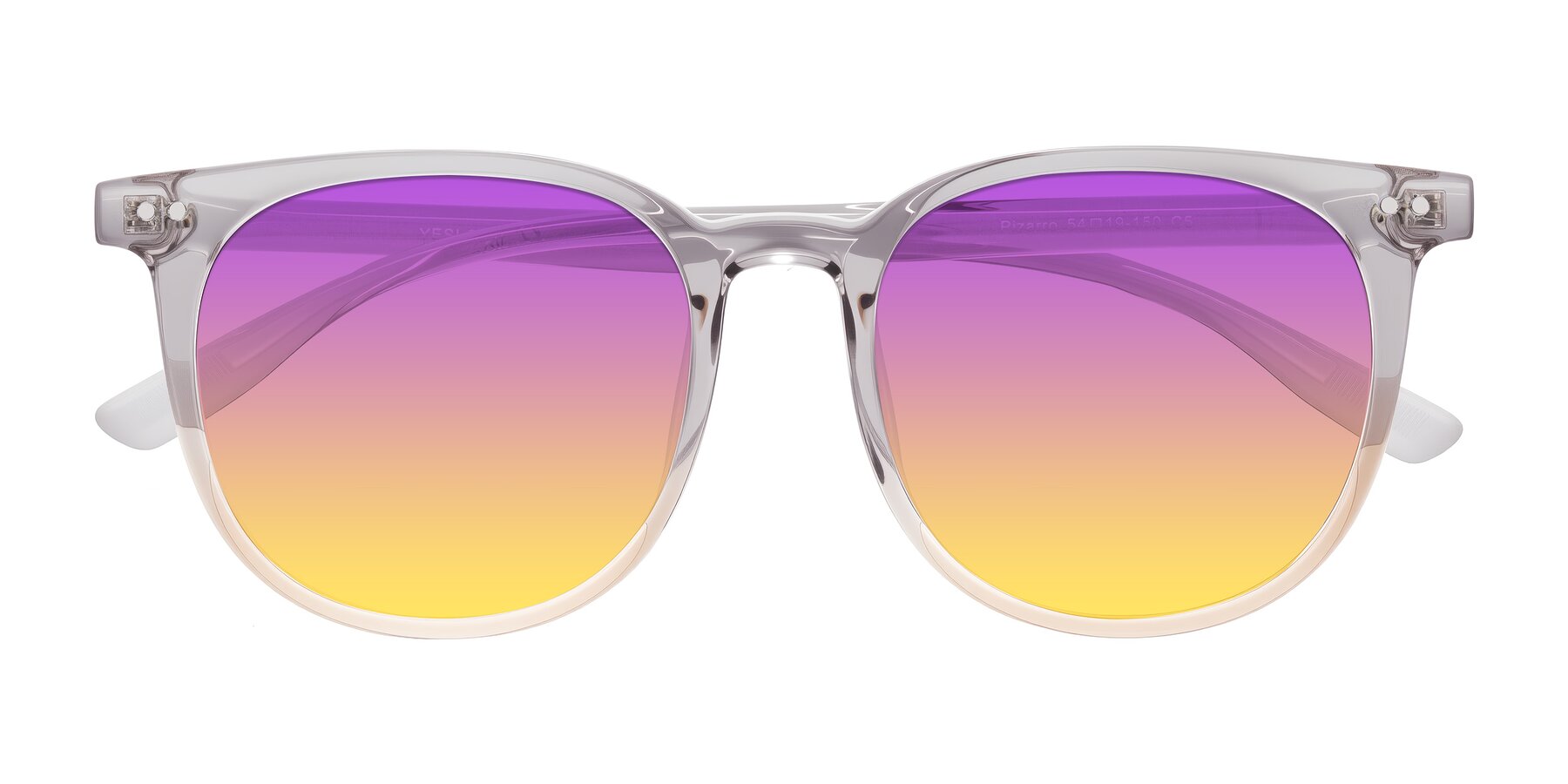 Folded Front of Pizarro in Crystal Gray/Champagne with Purple / Yellow Gradient Lenses