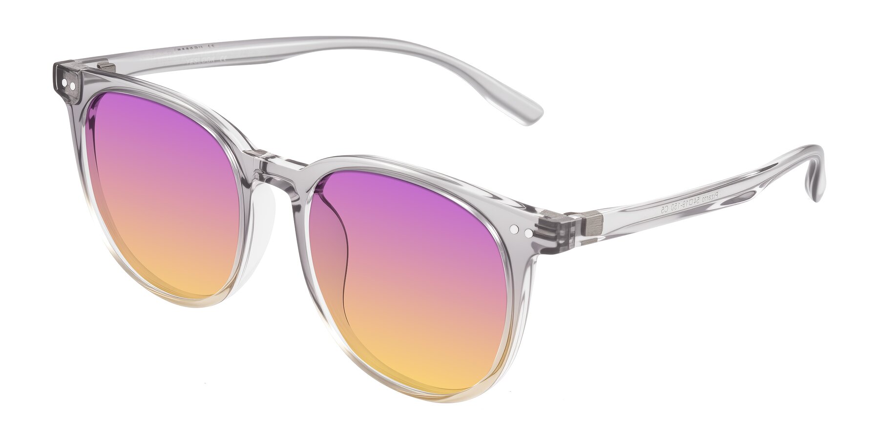 Angle of Pizarro in Crystal Gray/Champagne with Purple / Yellow Gradient Lenses