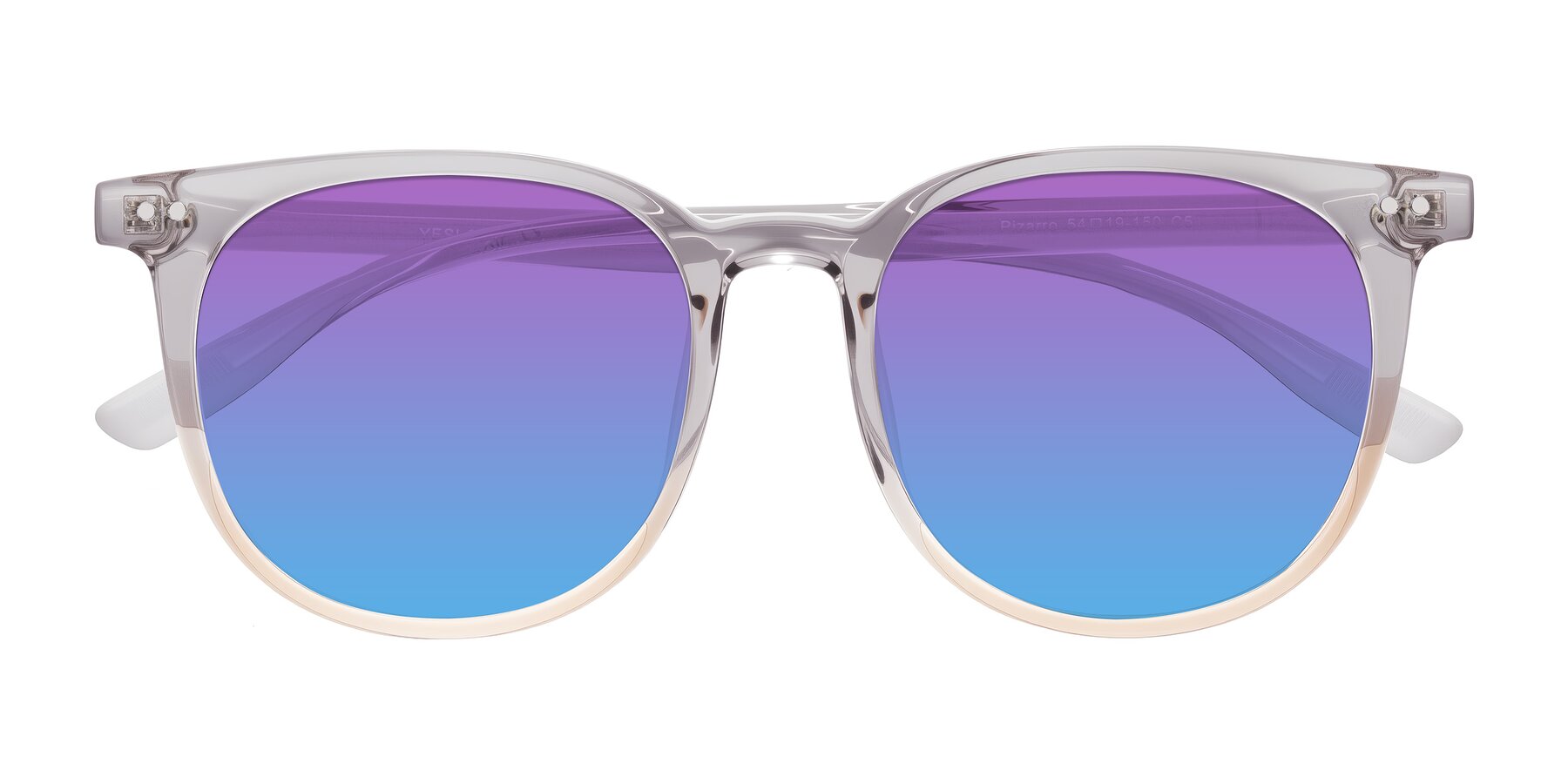 Folded Front of Pizarro in Crystal Gray/Champagne with Purple / Blue Gradient Lenses
