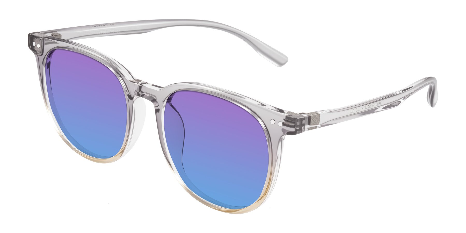 Angle of Pizarro in Crystal Gray/Champagne with Purple / Blue Gradient Lenses