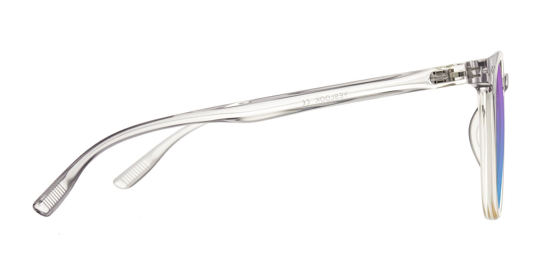 Side of Pizarro in Crystal Gray/Champagne with Purple / Blue Gradient Lenses