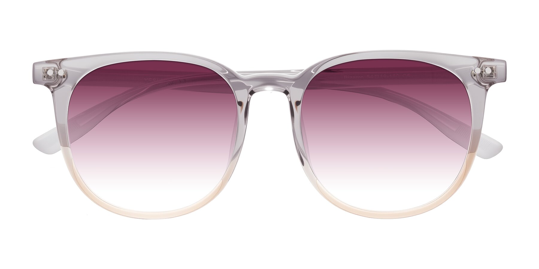Folded Front of Pizarro in Crystal Gray/Champagne with Wine Gradient Lenses