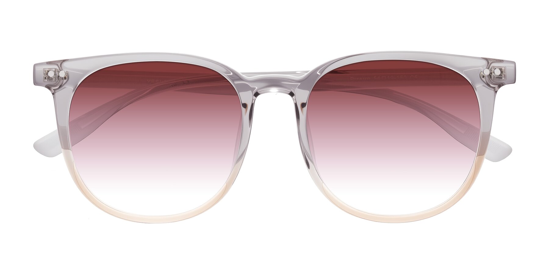 Folded Front of Pizarro in Crystal Gray/Champagne with Garnet Gradient Lenses