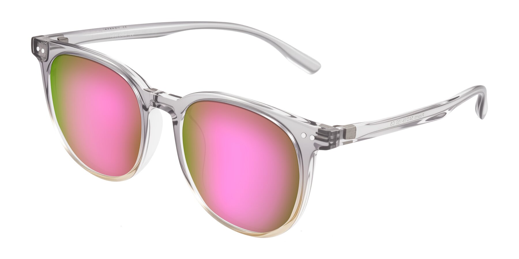 Angle of Pizarro in Crystal Gray/Champagne with Pink Mirrored Lenses
