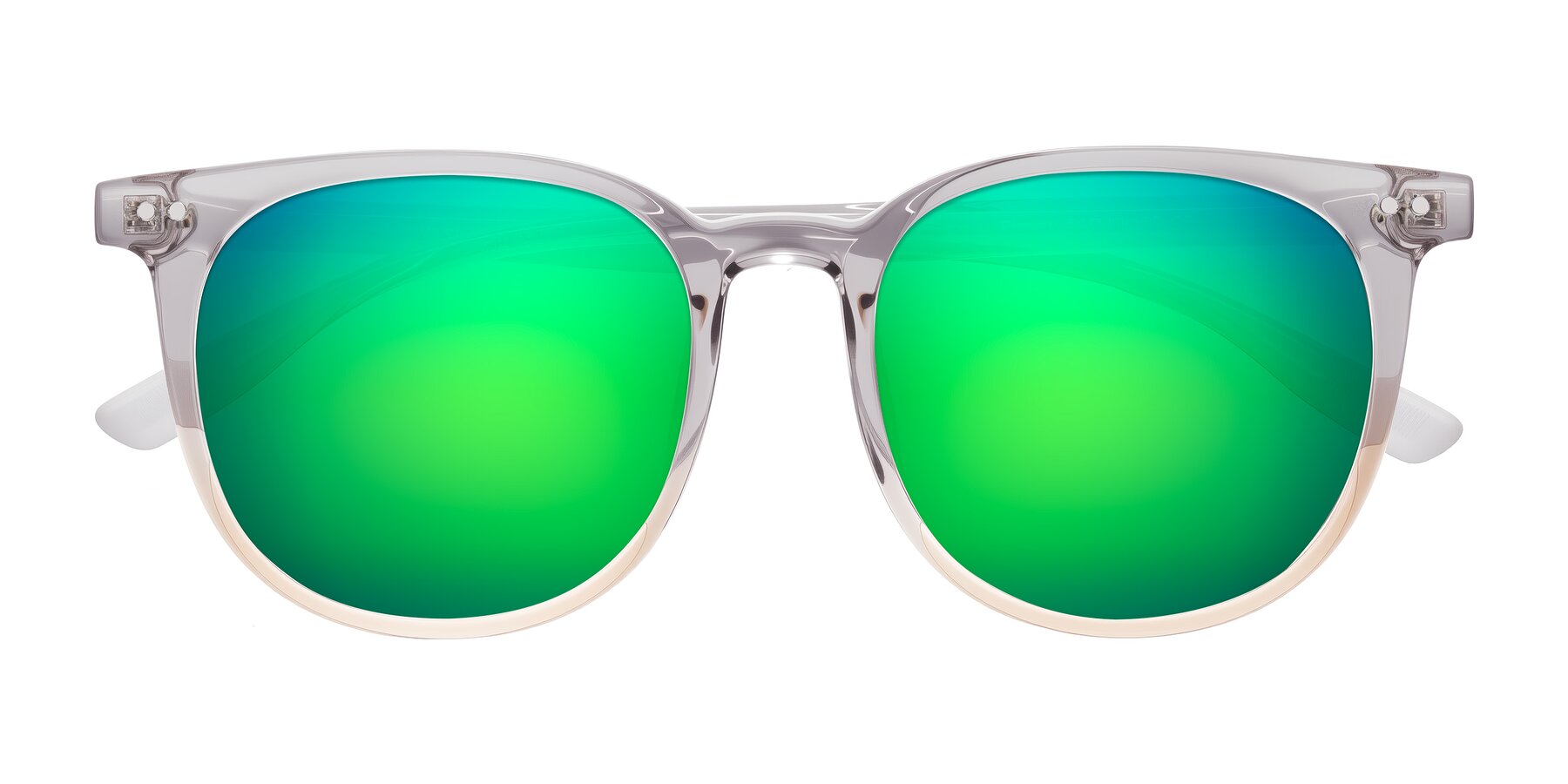 Folded Front of Pizarro in Crystal Gray/Champagne with Green Mirrored Lenses