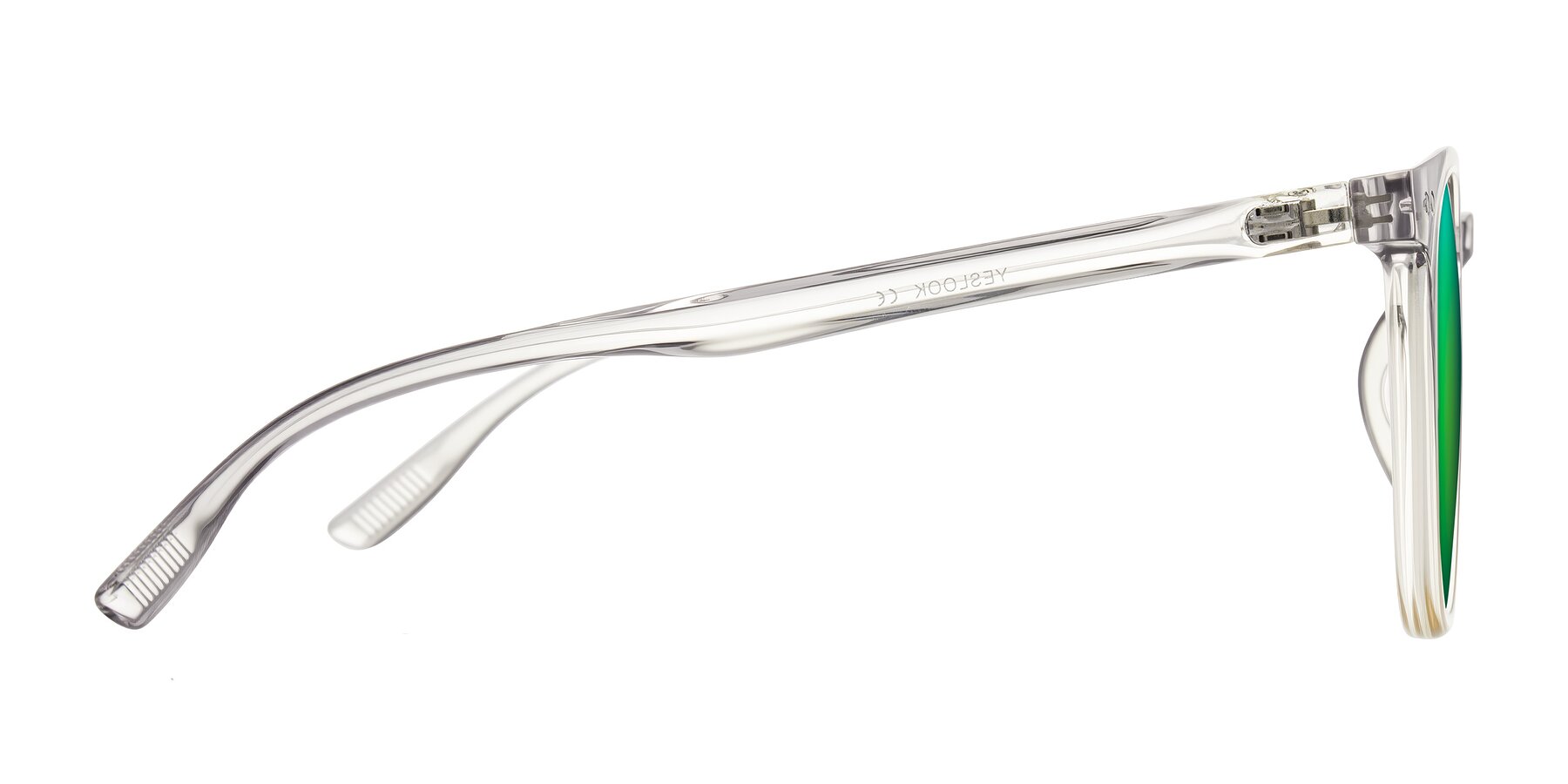 Side of Pizarro in Crystal Gray/Champagne with Green Mirrored Lenses