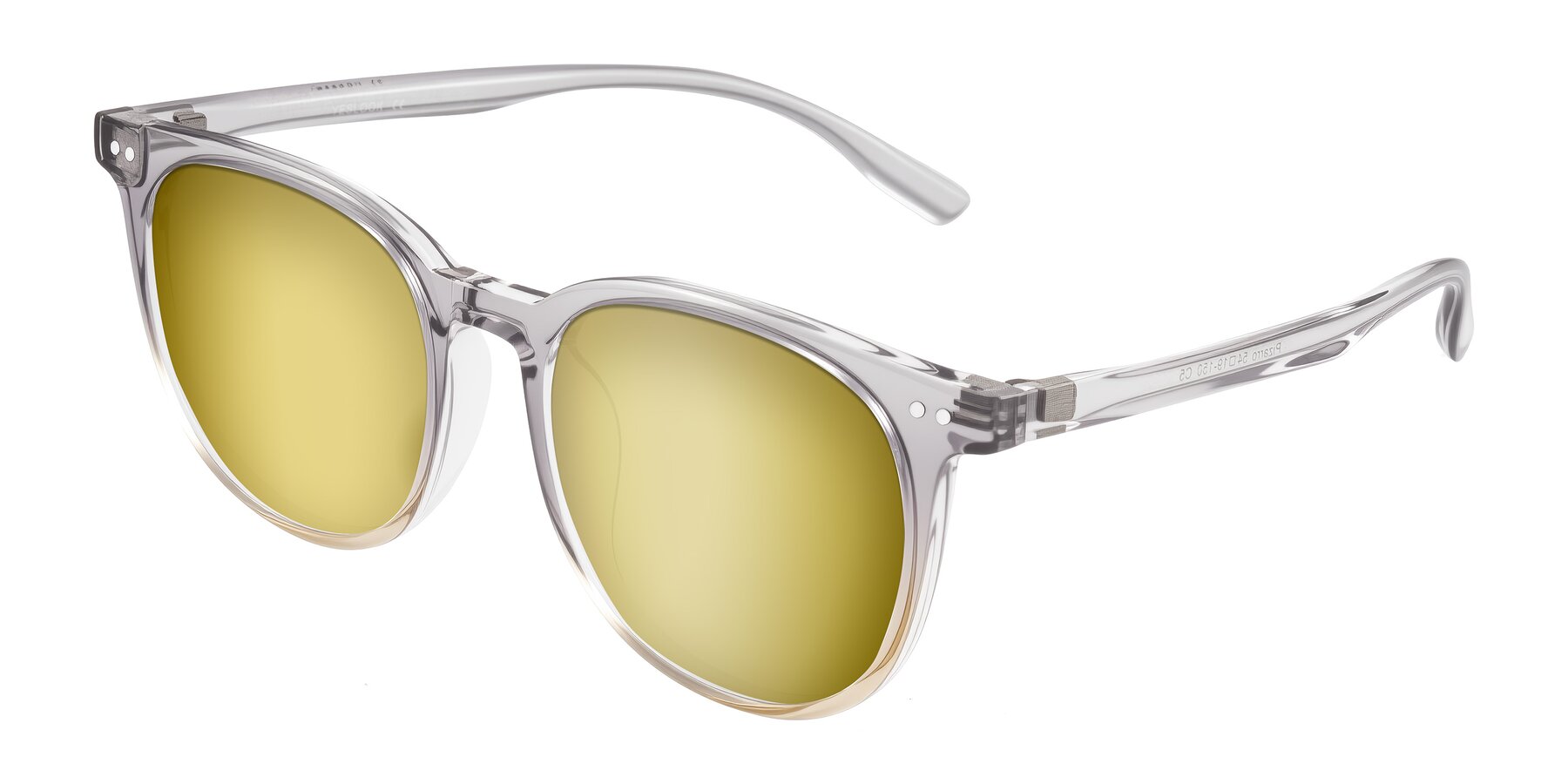 Angle of Pizarro in Crystal Gray/Champagne with Gold Mirrored Lenses