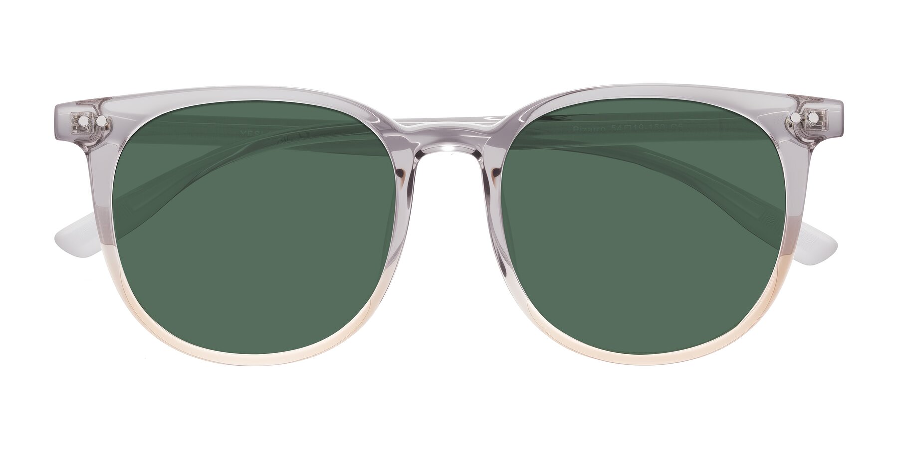 Folded Front of Pizarro in Crystal Gray/Champagne with Green Polarized Lenses