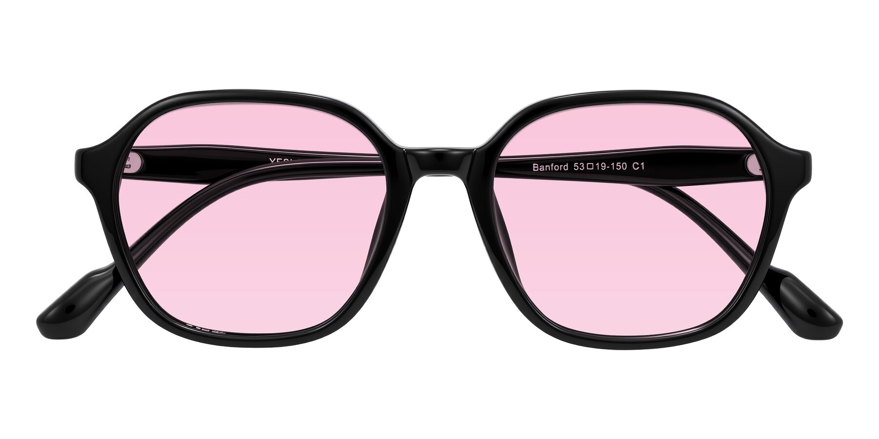 Folded Front of Banford in Black with Light Pink Tinted Lenses