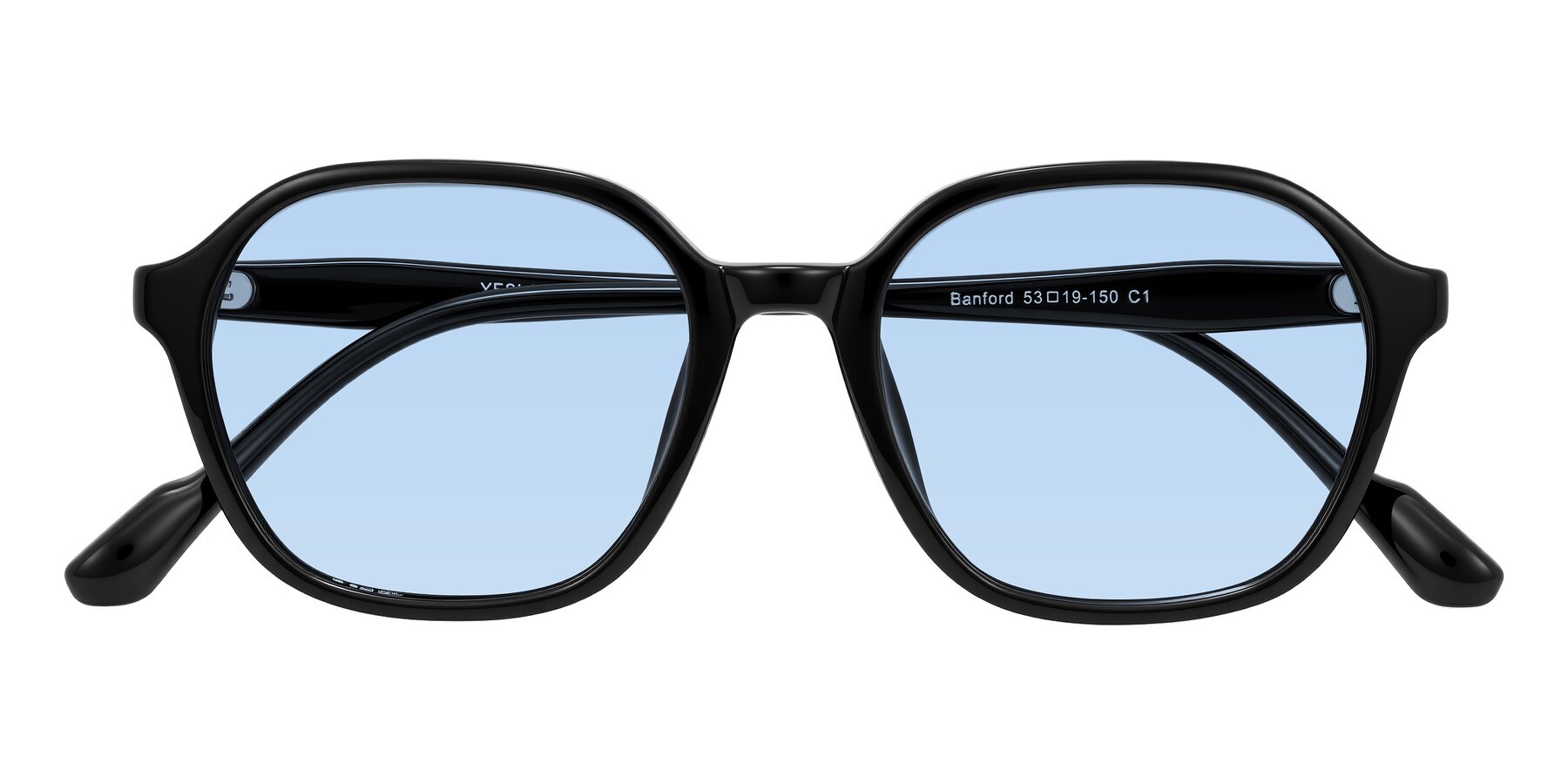Folded Front of Banford in Black with Light Blue Tinted Lenses