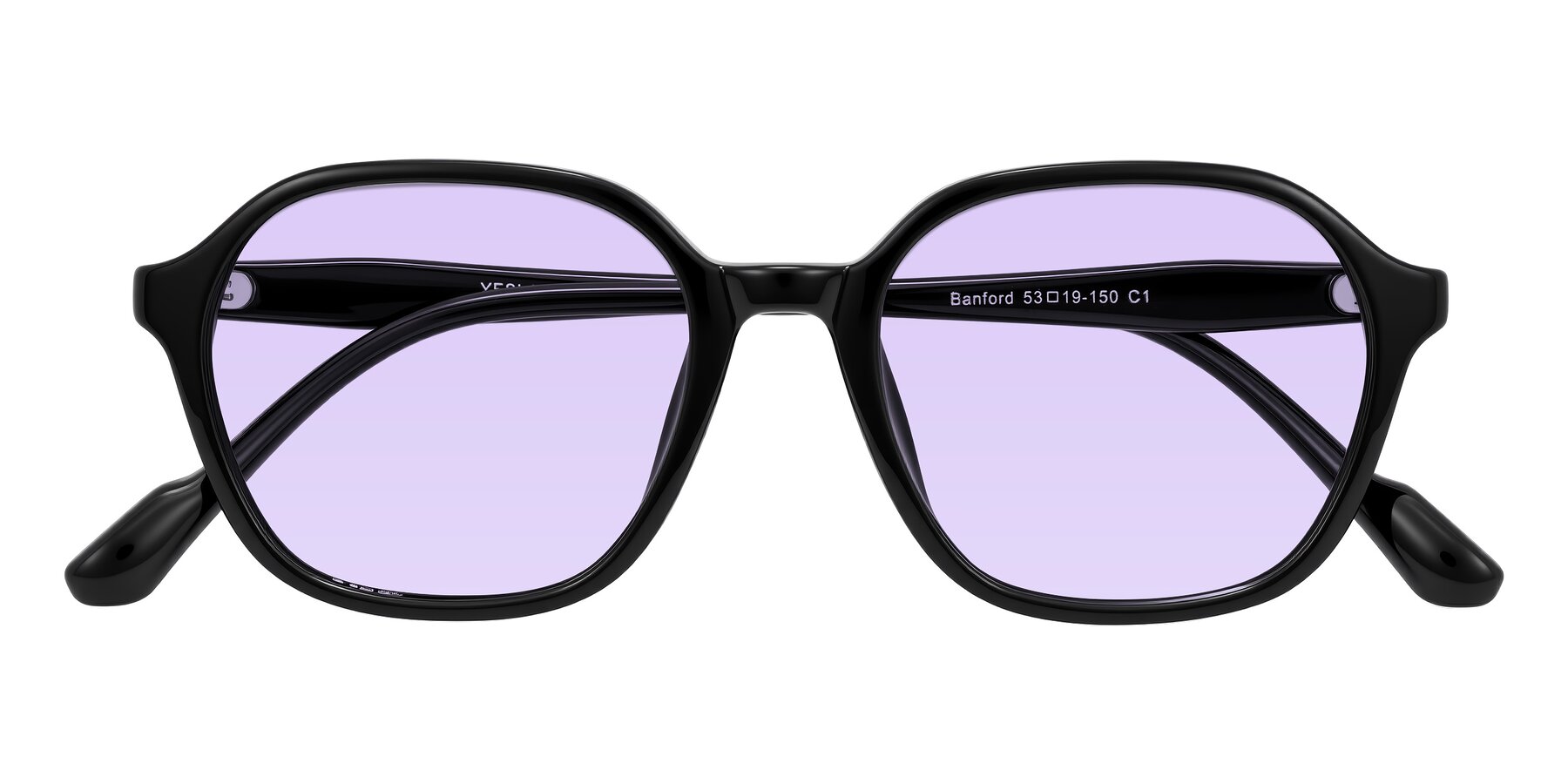 Folded Front of Banford in Black with Light Purple Tinted Lenses