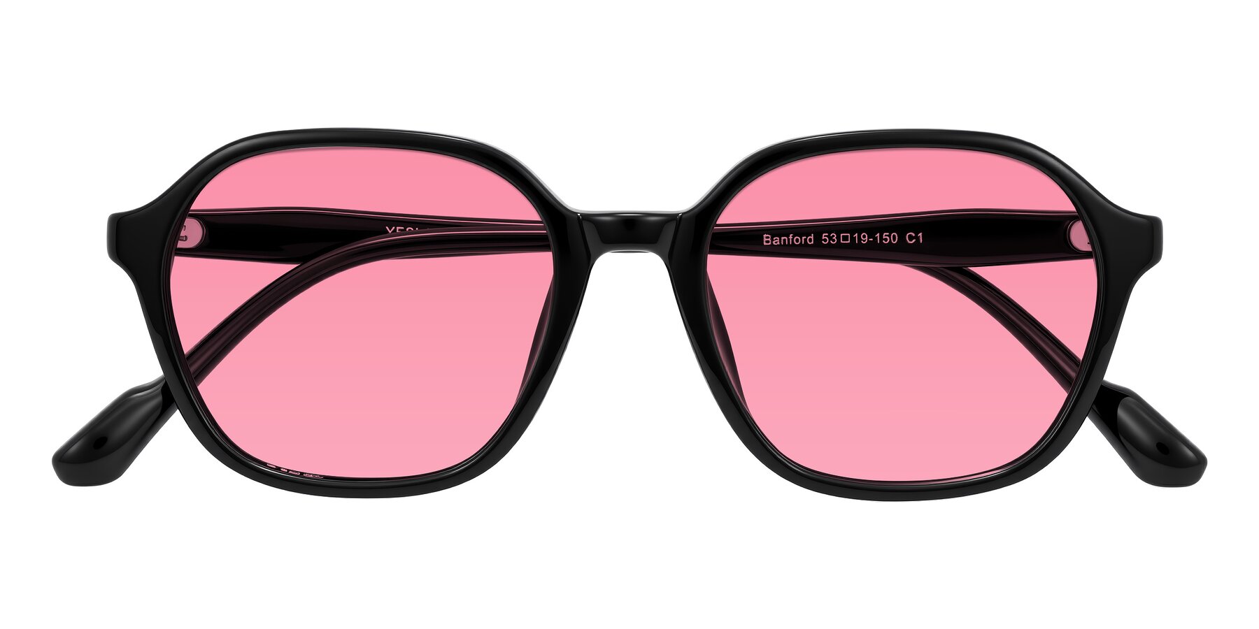 Folded Front of Banford in Black with Pink Tinted Lenses