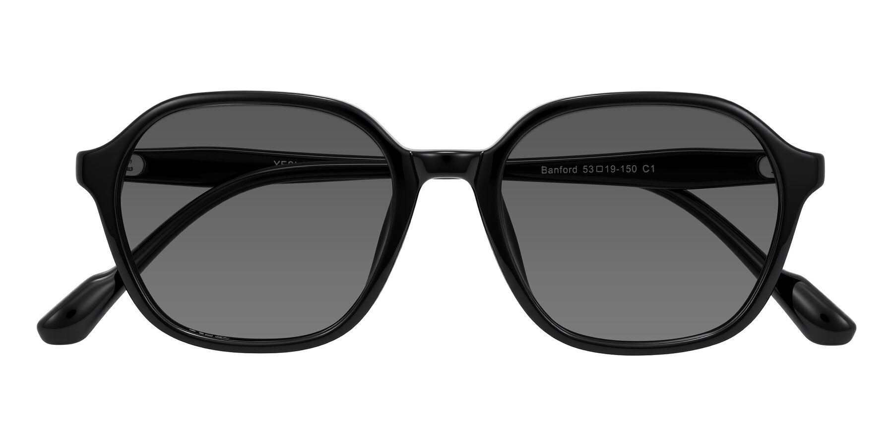 Folded Front of Banford in Black with Medium Gray Tinted Lenses