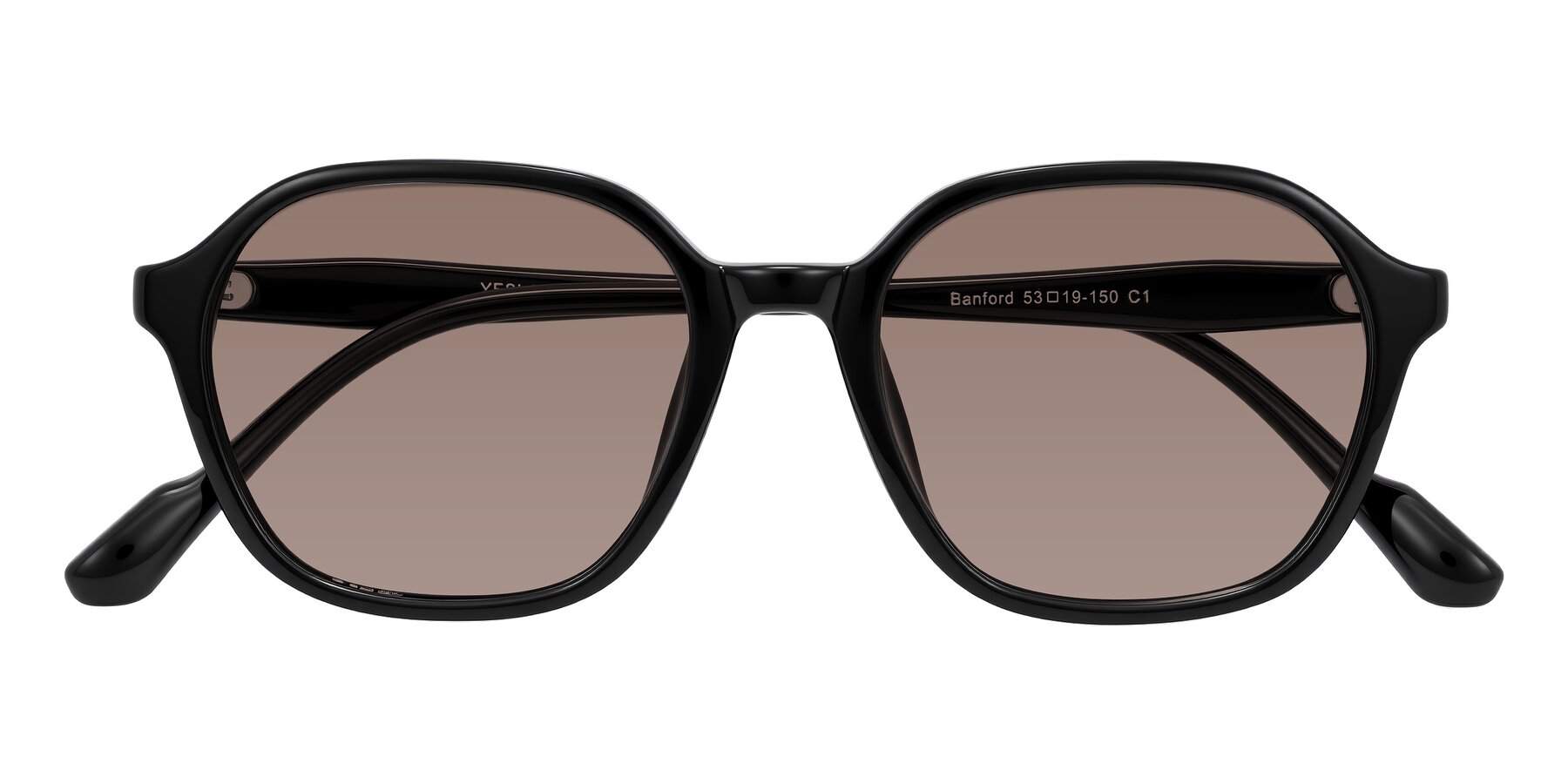 Folded Front of Banford in Black with Medium Brown Tinted Lenses