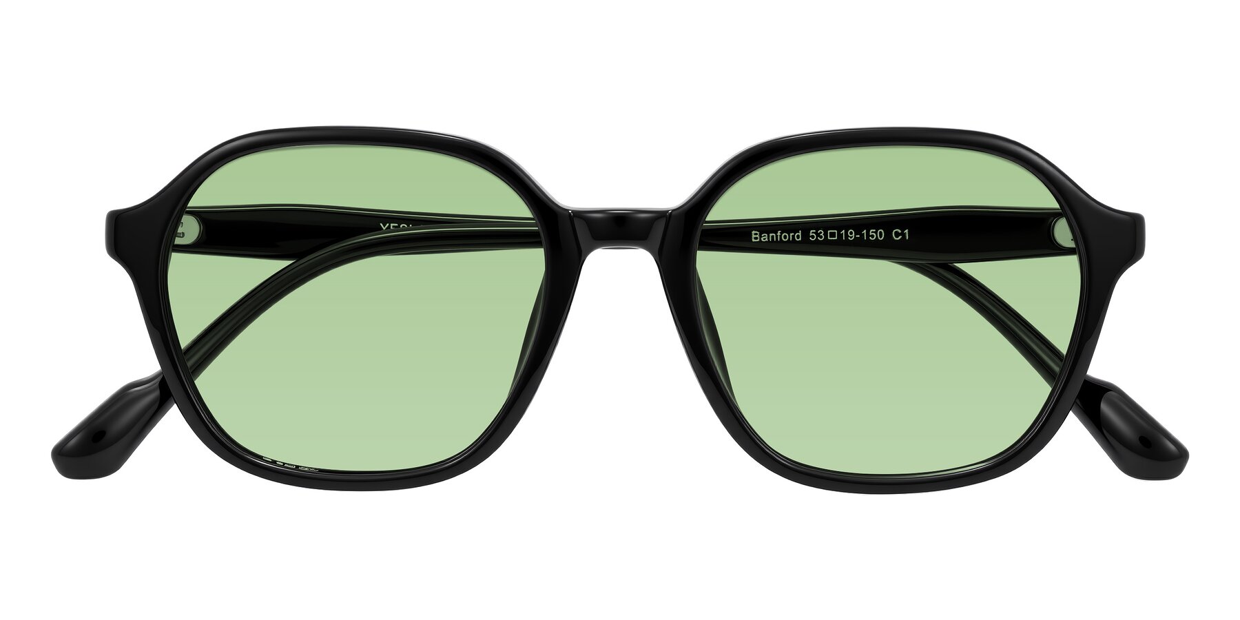 Folded Front of Banford in Black with Medium Green Tinted Lenses