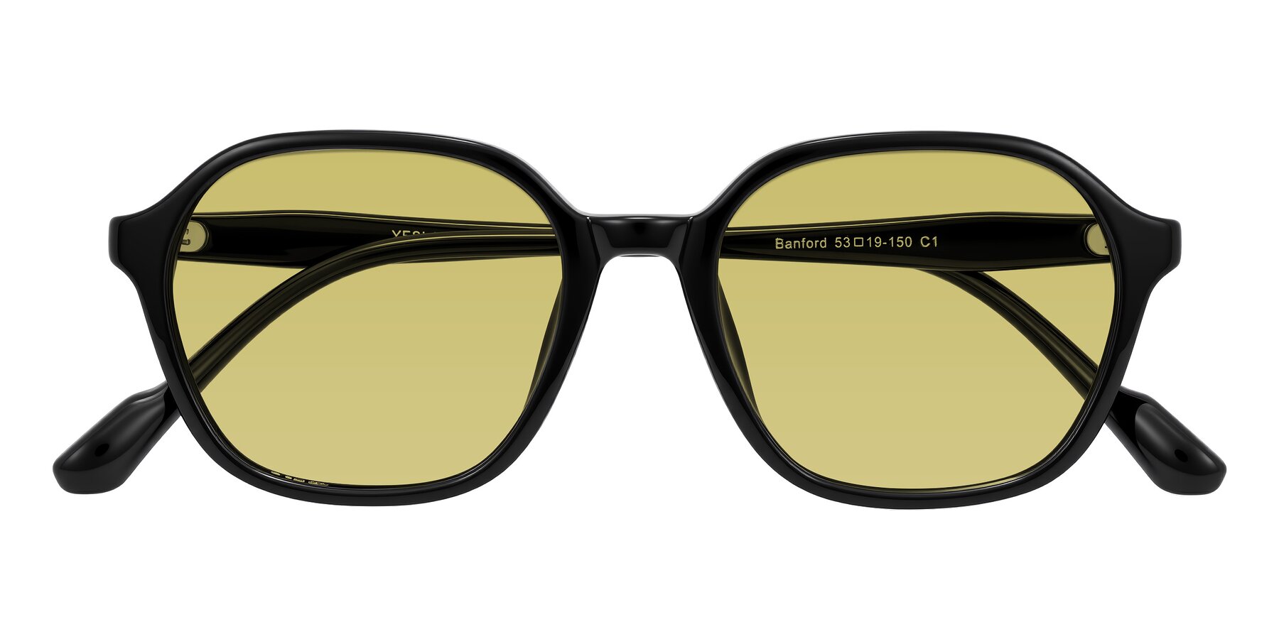 Folded Front of Banford in Black with Medium Champagne Tinted Lenses