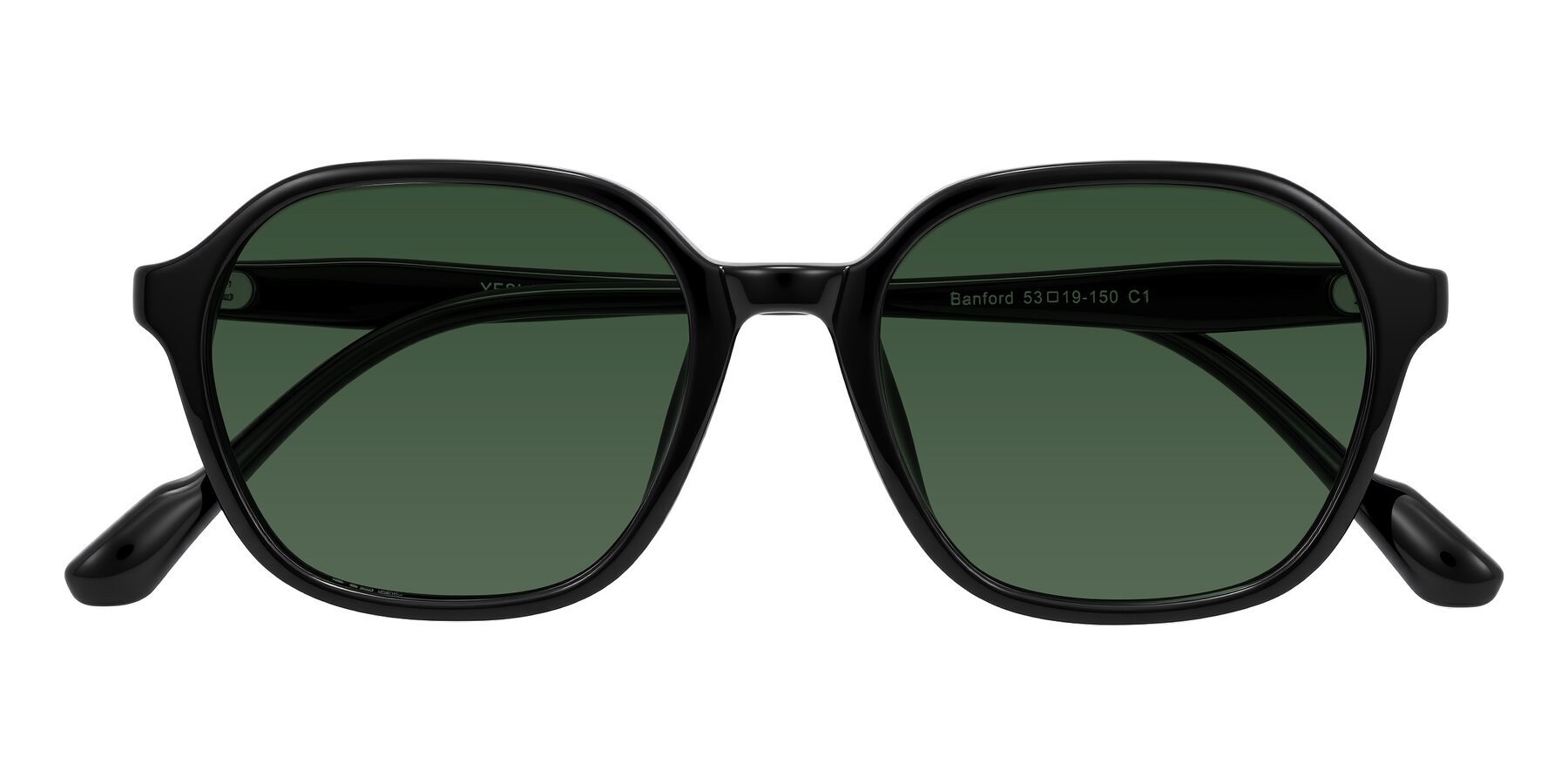 Folded Front of Banford in Black with Green Tinted Lenses