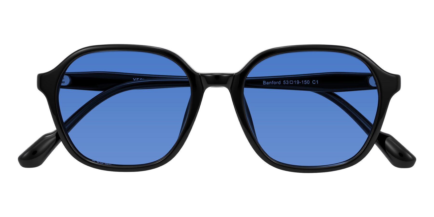 Folded Front of Banford in Black with Blue Tinted Lenses