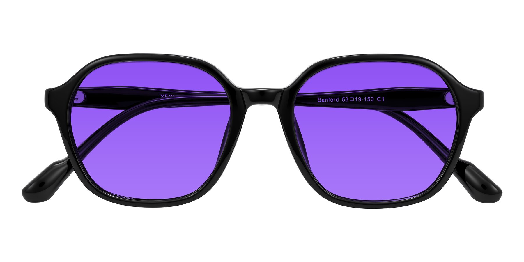 Folded Front of Banford in Black with Purple Tinted Lenses