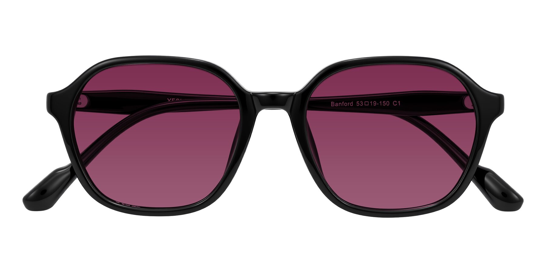 Folded Front of Banford in Black with Wine Tinted Lenses