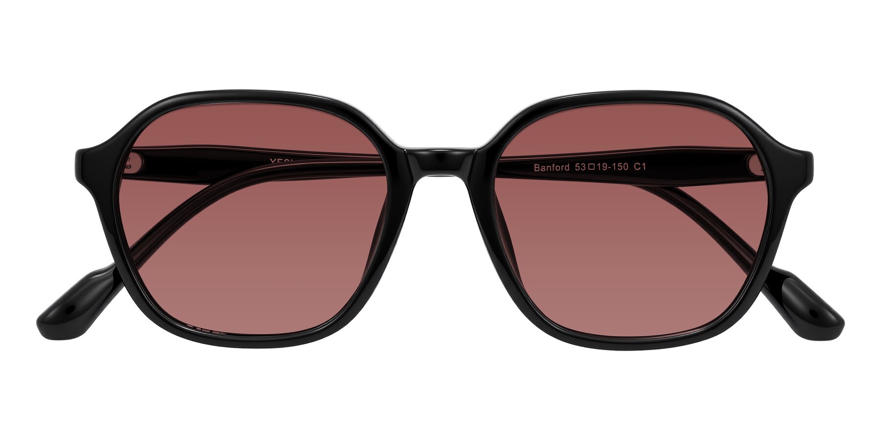Folded Front of Banford in Black with Garnet Tinted Lenses