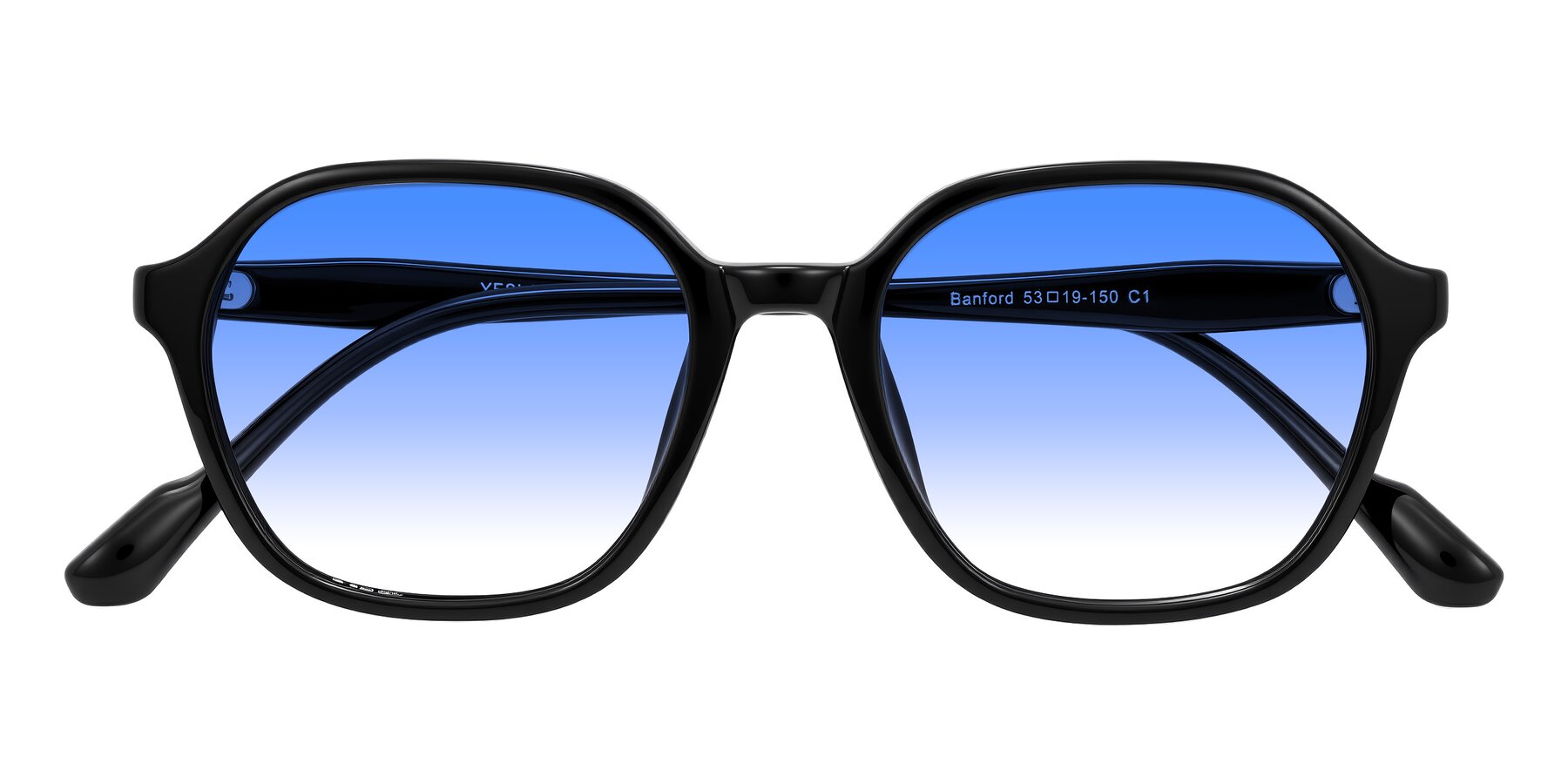 Folded Front of Banford in Black with Blue Gradient Lenses