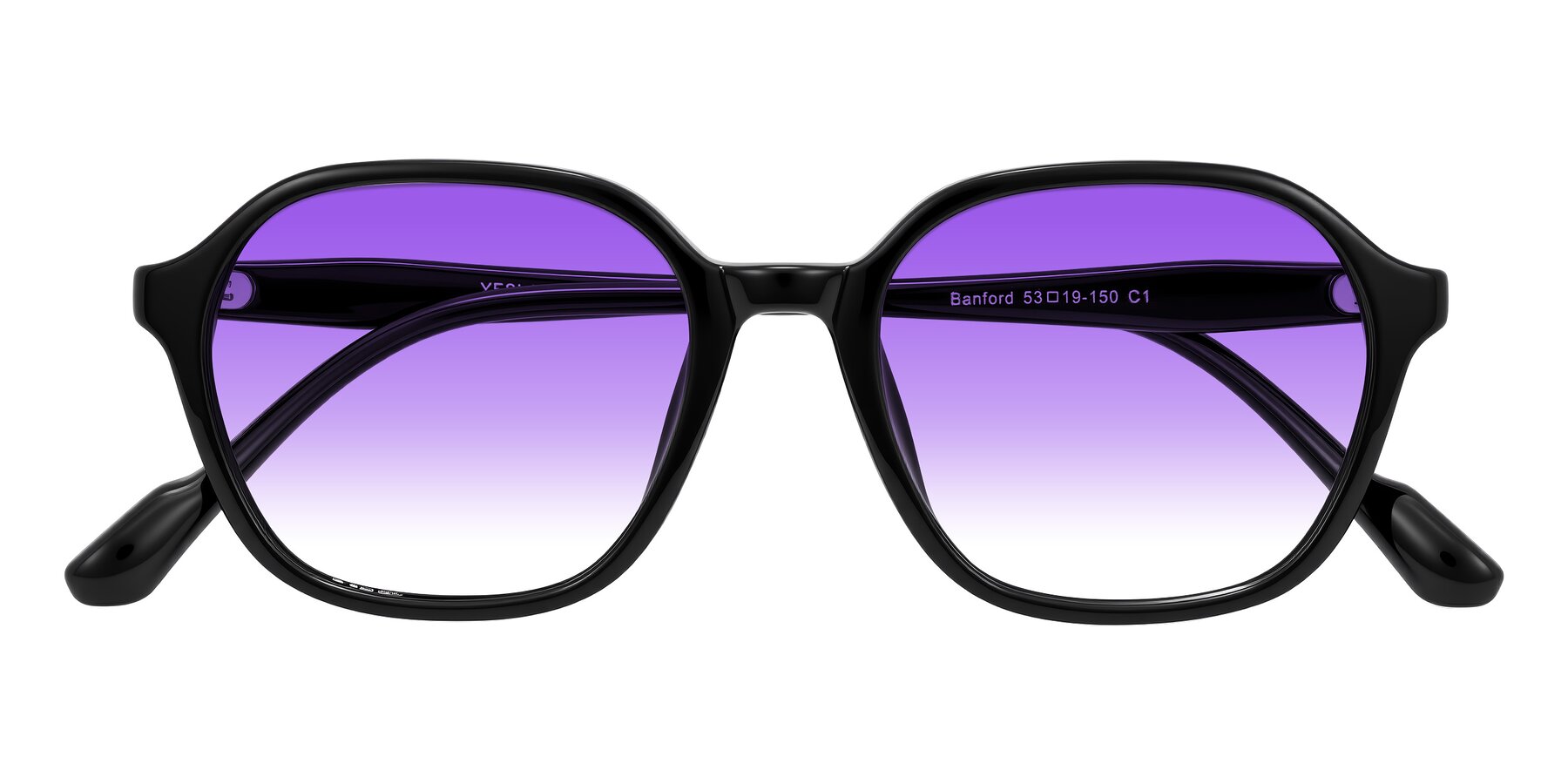 Folded Front of Banford in Black with Purple Gradient Lenses