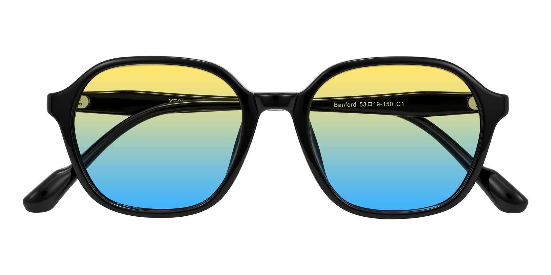 Folded Front of Banford in Black with Yellow / Blue Gradient Lenses