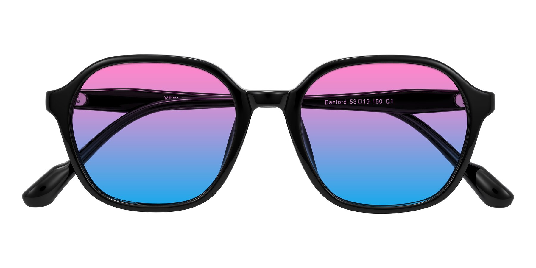 Folded Front of Banford in Black with Pink / Blue Gradient Lenses