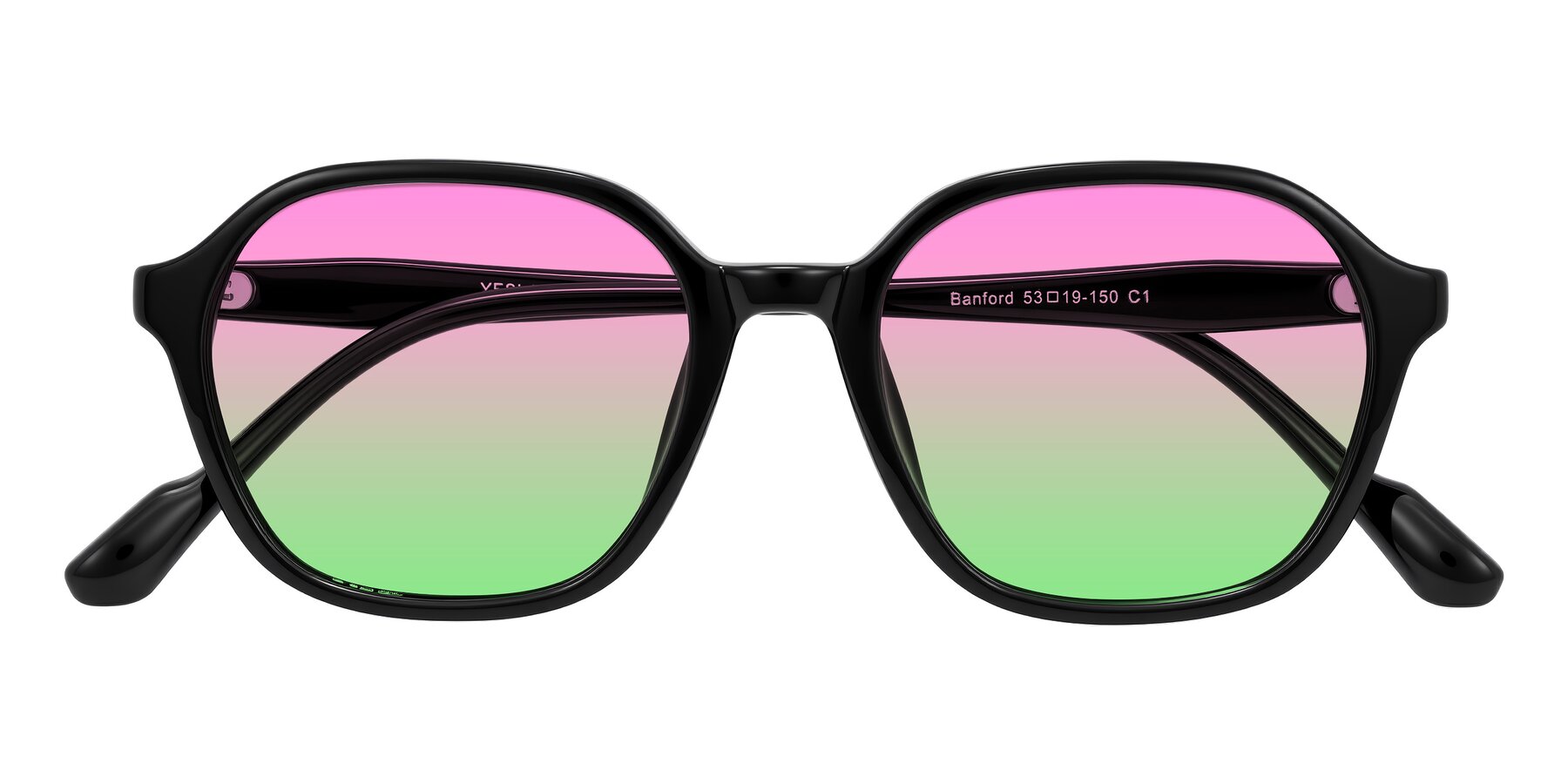Folded Front of Banford in Black with Pink / Green Gradient Lenses