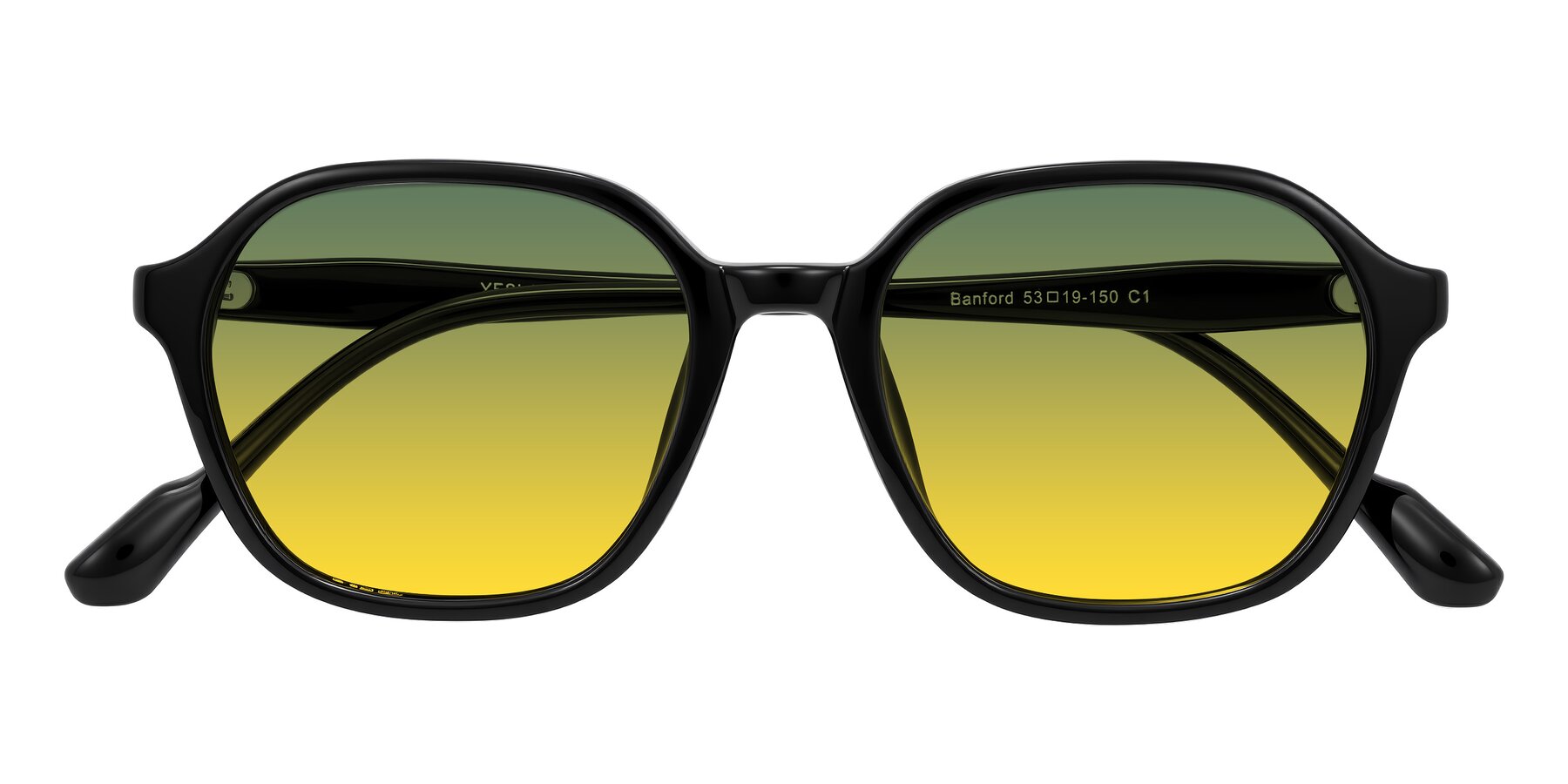 Folded Front of Banford in Black with Green / Yellow Gradient Lenses
