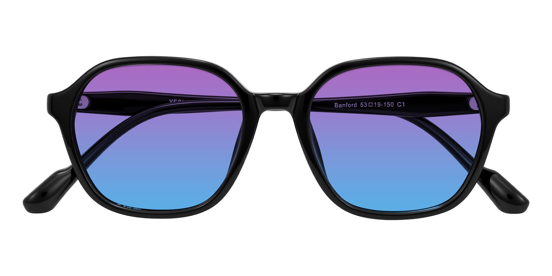 Folded Front of Banford in Black with Purple / Blue Gradient Lenses