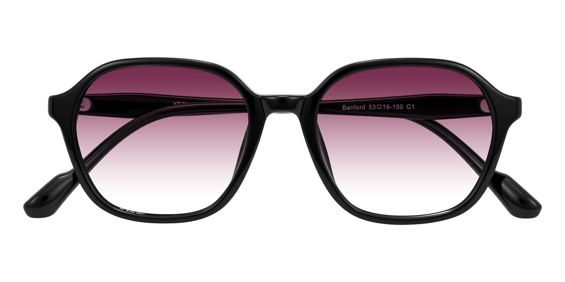 Folded Front of Banford in Black with Wine Gradient Lenses