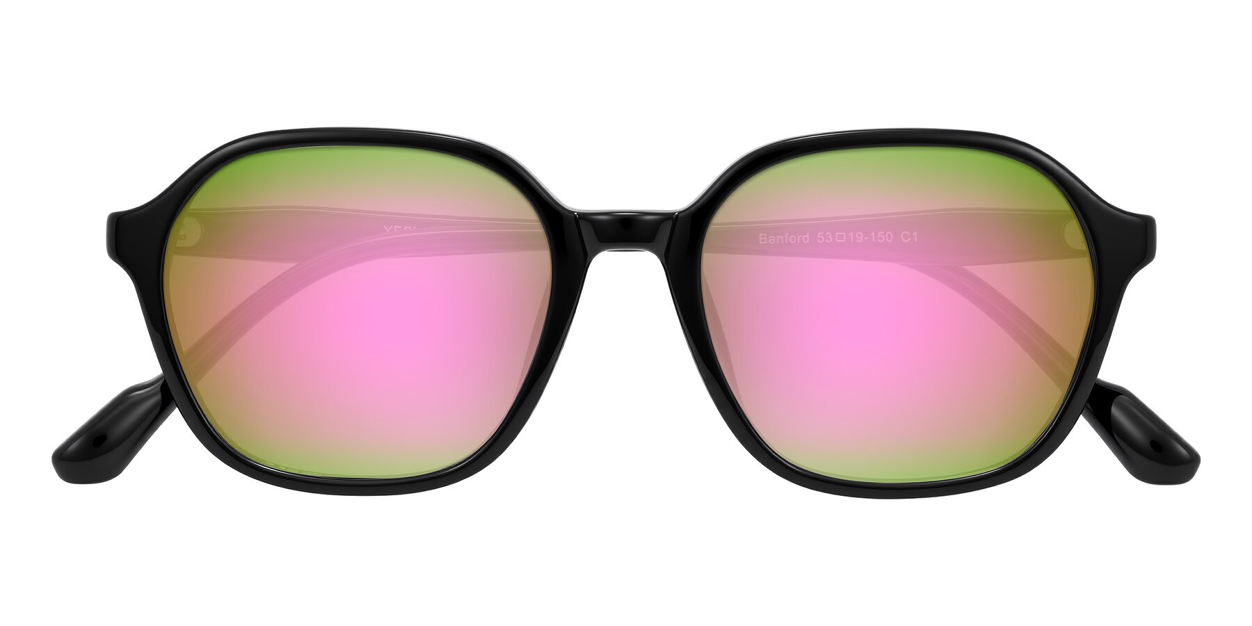 Folded Front of Banford in Black with Pink Mirrored Lenses