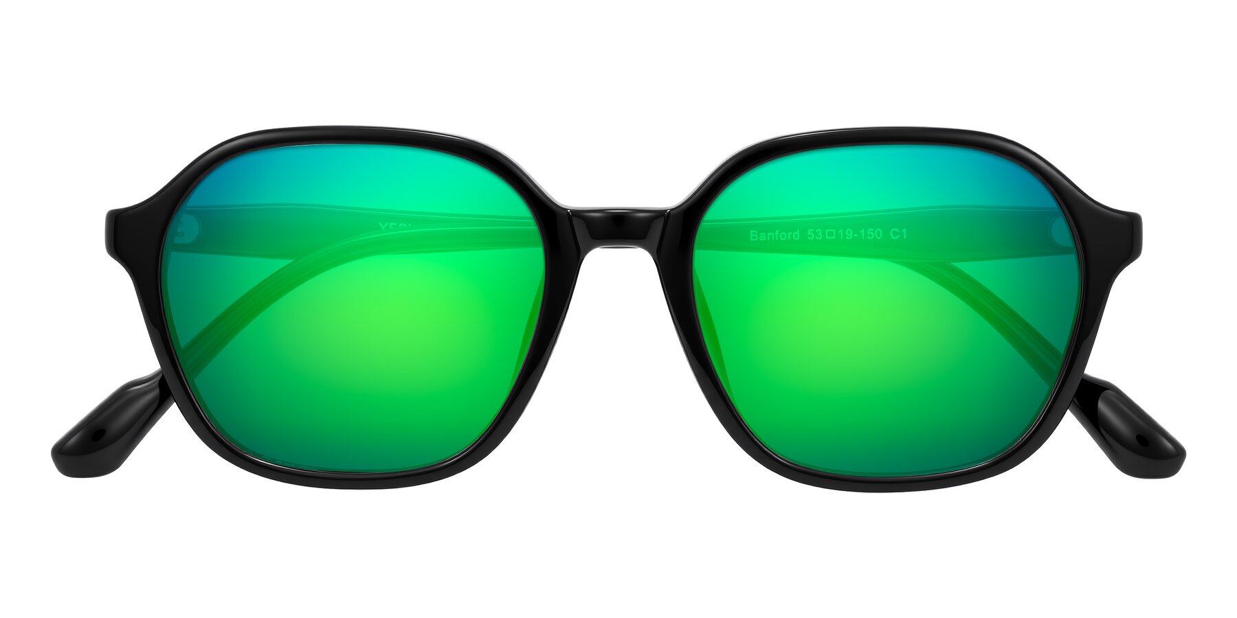 Folded Front of Banford in Black with Green Mirrored Lenses
