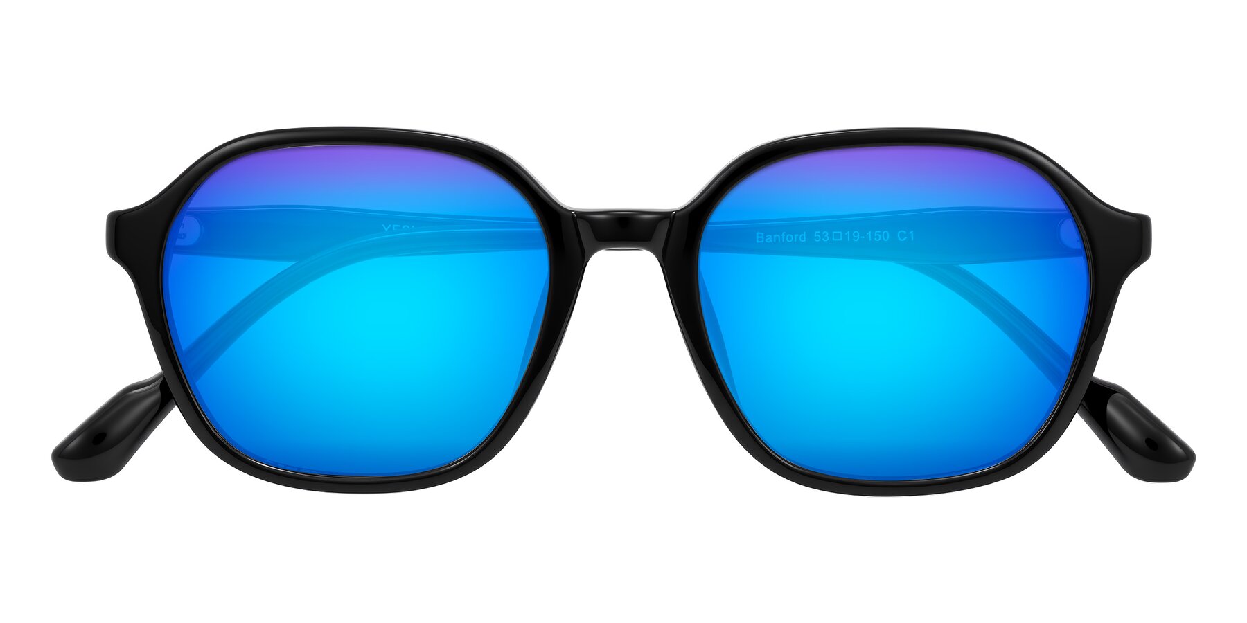 Folded Front of Banford in Black with Blue Mirrored Lenses
