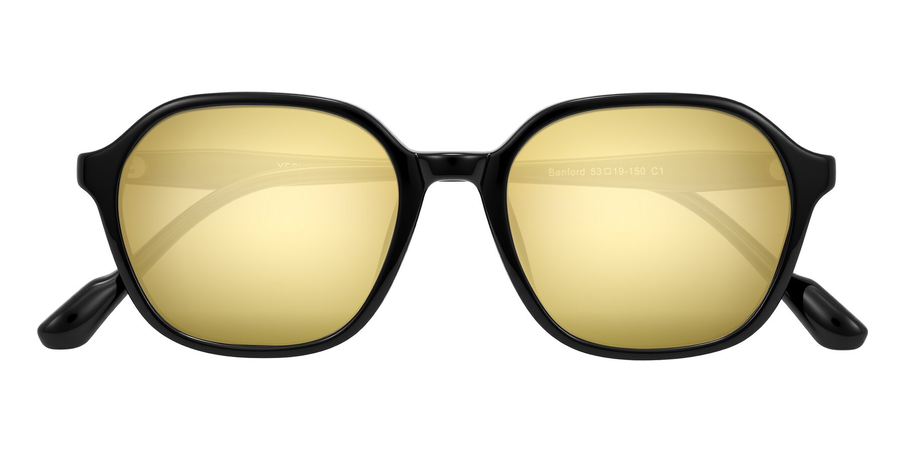 Folded Front of Banford in Black with Gold Mirrored Lenses