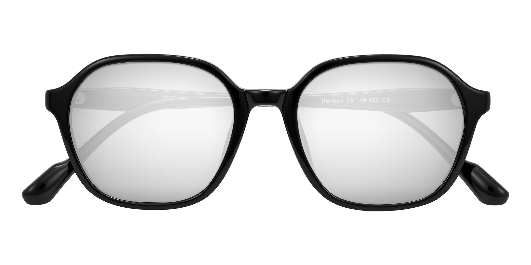 Folded Front of Banford in Black with Silver Mirrored Lenses