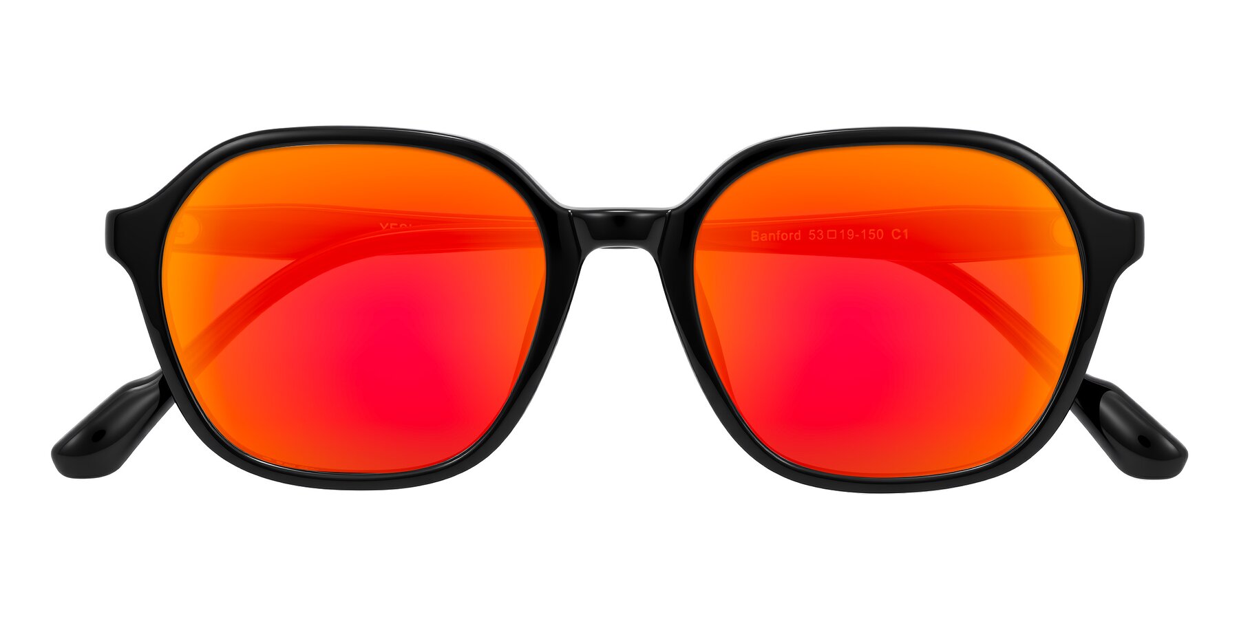 Folded Front of Banford in Black with Red Gold Mirrored Lenses