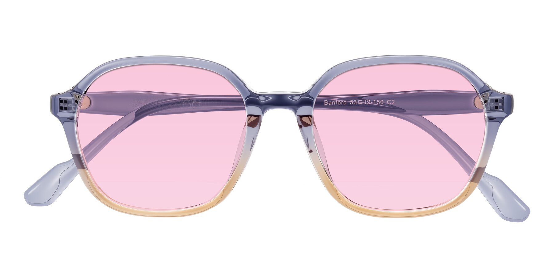 Folded Front of Banford in Crystal Indigo/Champagne with Light Pink Tinted Lenses