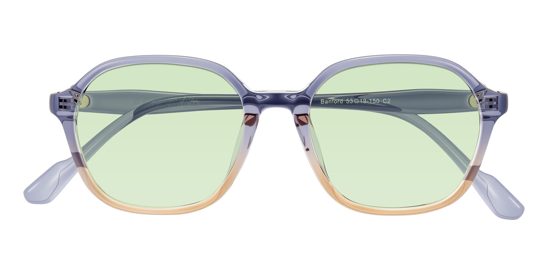 Folded Front of Banford in Crystal Indigo/Champagne with Light Green Tinted Lenses